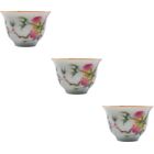 3 Pack Asian Porcelian Tea Cups Chinese Style Ceramic Teacup Flowers