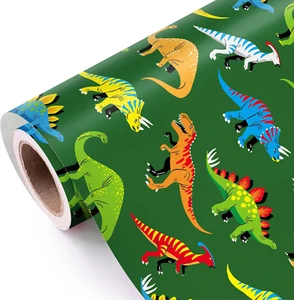 Jumbo Dinosaur Wrapping Paper Roll - 30 Inch X 33 Feet - Green Dinosaur Design, - Picture 1 of 6