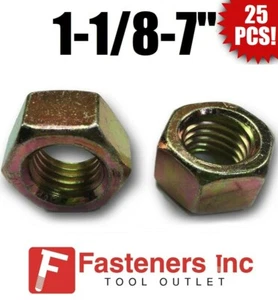 (Qty 25) 1-1/8"-7 Grade 8 Finish Hex Nuts Yellow Zinc Plated Hardened  - Picture 1 of 3