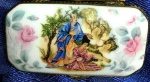 Hermosa caja de baratijas vintage Limoges pintura Mein pareja japonesa cortejo - Imagen 1 de 10