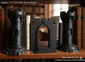 Castle Bookend Set: Hidden Storage, Openable Gate - Bookshelf Decor - Picture 1 of 9