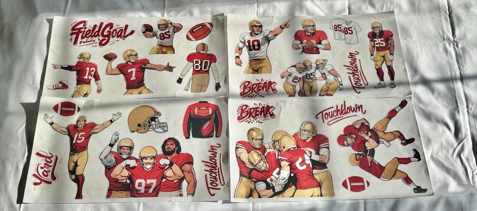 Football Stickers 4 Sheets Red/Gold Flat Die-Cut Self-Adhesive Scrapbook Craft Foto 1 de 4