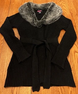 Y2K Say What? Cinturón Negro Suéter Cuello de Piel Sintética Grueso Boho Cachicho Hada XL - Imagen 1 de 9