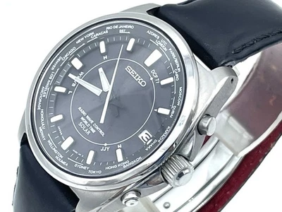 SEIKO Radio Wave Control Solar Titanium Men's Watch World Time 2oz 7B25-0AB0 - Image 1 of 4