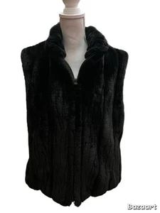 Womens Faux Fur Vest Size Large Black Reversible Pockets - Picture 1 of 8