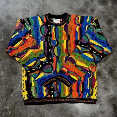 Suéter Tejido Negro Multicolor 3D Biggie Pequeño Vintage Coogi Años 90’s AOP Foto 1 de 4