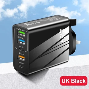 65W Quick Charger UK Plug Fast Wall Charger Power Adapter 5 Port USB-C PD Type C - Picture 1 of 16