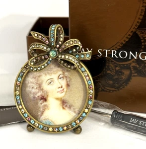 JAY STRONGWATER Fanny Bow Ribbon Swarovski Crystal Round Enamel Photo Frame 2" - Picture 1 of 18