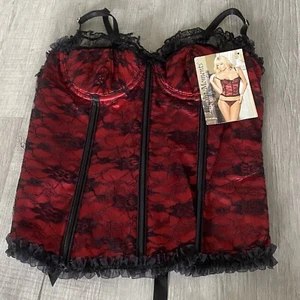 Elegant Moments Strapless Red & Black Lace Corset Bustier New With Tags Size 36 - Picture 1 of 6