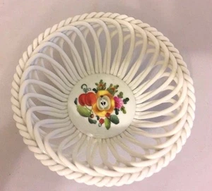 Herend Hungary Woven Porcelain Basket Bowl Fruits & Flowers 7371/BFR - Picture 1 of 8
