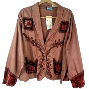 NUEVA Chaqueta Bordada India Boutique Mujer Grande Roja Óxido Lagenlook Teñido a Mano - Imagen 1 de 7