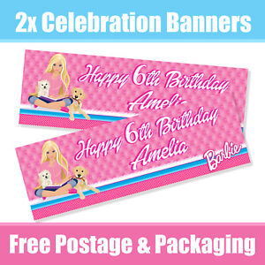 x2 Personalised Barbie Birthday/Celebration Banners - Any Name & Age
