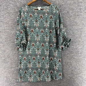 H&M Dress Women 8 Gray Geometric Shift Short 3/4 Sleeve Round Neck Pullover - Picture 1 of 7