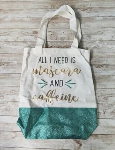 Graphic Canvas Tote Bag All I Need Is Mascara And Caffeine Glitter Women's Bag - Picture 1 of 5