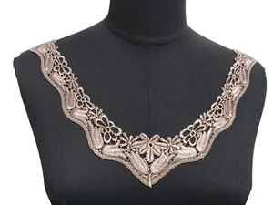 1 pc Light Brown Coffee Crochet Neckline Collar Lace Patch Motif Appliques A187 - Picture 1 of 6