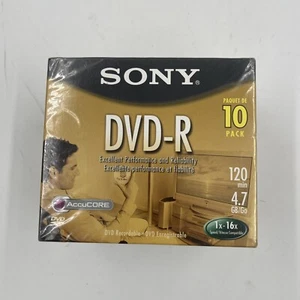 Unopened Sony AccuCORE DVD-R 10 Pack 120 Min 4.7 GB Recordable Blank Disc  1-16X - Picture 1 of 2