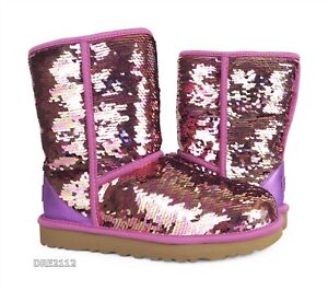 UGG Classic Short Sequin Pink Fur Boots Womens Size 9 -NIB-