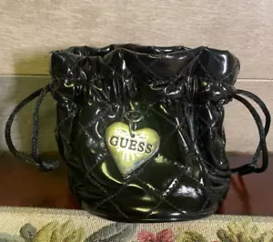Guess Black Drawstring QUILTED PATENT LEATHER STORAGE POUCH Satchel Bag JEWELRY - Picture 1 of 7
