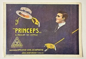 Anuncio impreso de sombrero Princeps de Italia de la década de 1930 Il Priptipe Dei Cappelli Sagliand Micca - Imagen 1 de 3