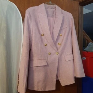 Zara Rosa Tweed Blazer Gold Knopf Zweireiher Gr.L PreLoved Top Zustand - Bild 1 von 12