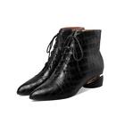 Women's Ankle Boots Pointed Toe  Genuine Leather Block Heel Lace Up Shoes