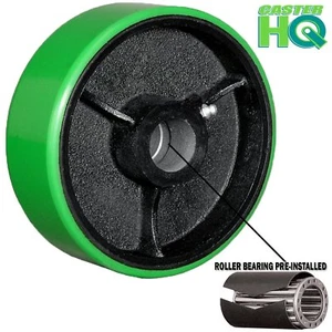 CasterHQ - 4" x 2" poliuretano verde en rueda de hierro fundido (1 pieza) 800 libras por - Imagen 1 de 3