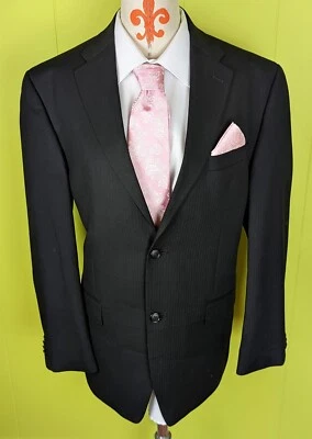 Jaqueta social Sean John masculina 42R blazer fino listrada preta mistura poli rayon em excelente estado usado - Imagem 1 de 4