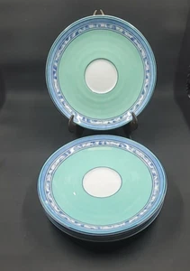 Lot of Four (4) Mikasa Susanne Tea Cup Saucers  Blue Green Leaves Spal Portugal - Picture 1 of 9