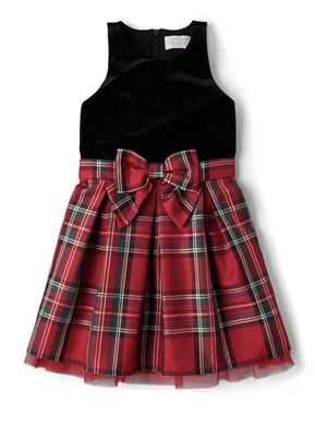 Children’s Place Girls 14 Plaid Velour Sleeveless Crew Neck Fit & Flare Dress - Image 1 of 4