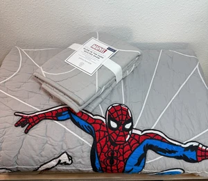 POTTERY BARN KINDER SPIDERMAN QUILT & SCHEIN SET, ZWILLING ~ GRAU MULTI - Bild 1 von 14
