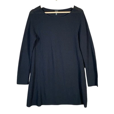 Mini Vestido Eileen Fisher Negro Talla S Lana Texturizada Crepé Manga Larga Minimalista Foto 1 de 4