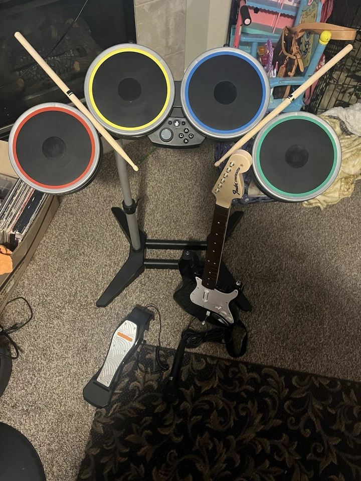 Rock Band 4 PS4 PS5 Wireless Bundle Harmonix,Fender Guitar Drums Mic Tested - Image 1 of 4