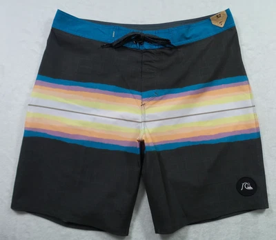 Pantalones Cortos Quiksilver Para Hombre 32 Gris Rayas Highline Surfsilk Elastizados Boardshorts Foto 1 de 4
