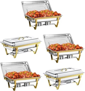 5 Pack, 8QT Golden Chafing Dish Buffet Set for Home Banquets Dinners Catering - Picture 1 of 6