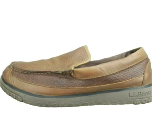 LL Bean All Week Men's Brown Leather Slip On Moccasin Slipper Shoes Size 9 M - Picture 1 of 9