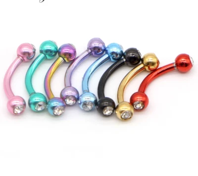 1pc Double Gem Curved Eyebrow Bar Ball Multi-Coloured Body Jewelry Ring barbell - Image 1 of 4