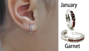 Baby's Huggie Hoop Earrings (12 Months Birthstone).925 Sterling Silver - Picture 1 of 12
