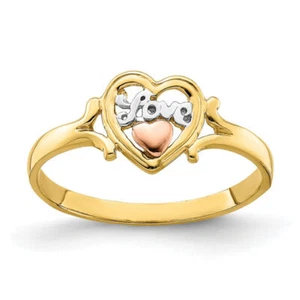 14K Solid Yellow Rose Gold Love Heart Ring - Picture 1 of 15