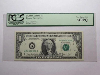$1 1969 Fancy Near Solid Serial Number Federal Reserve Bank Note Bill #00300000 - Image 1 of 4
