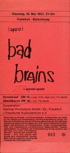 BAD BRAINS : original unused Concert Ticket Frankfurt, Batschkapp 1987 - Picture 1 of 1