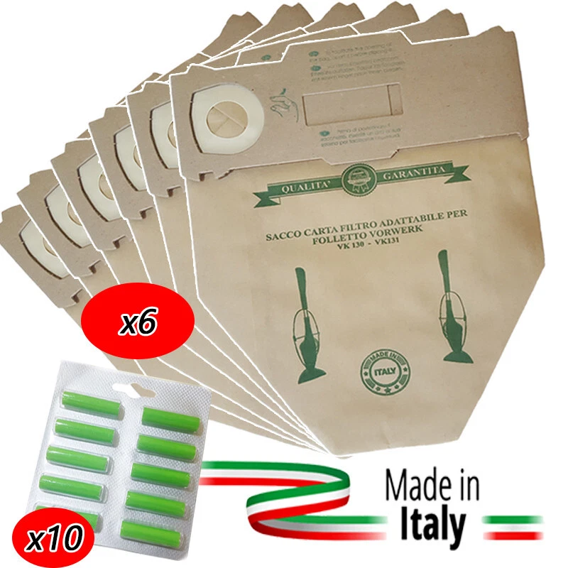 made in italy SACCHETTI FOLLETTO VK 130 VK 131 6pz + 10 PROFUMI PER VORWERK
