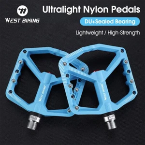 WEST BIKING Nylon Bike Pedals DU Bearings MTB Bicycle Pedals 9/16 in Blue - Picture 1 of 16