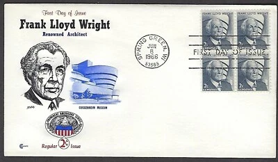 1280 Cover Craft Cachet FDC -Frank Lloyd Wright, including insert - Image 1 of 2