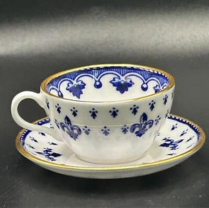 Vintage SPODE CUP & SAUCER Blue and White Miniature FLEUR DE LIS Coffee - Picture 1 of 7