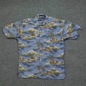 Enro  Shirt Mens Medium Blue Button Up Hawaiian Linen Blend Islands Traditions - Picture 1 of 9