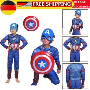 Jungen Kinder Avengers Captain America Kostüm Muskeln Maske Superhelden Cosplay - Bild 1 von 17