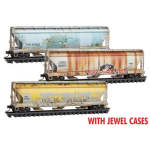 Micro Trains N First Union Rail Leasing 3-Bay Covered Hoppers Weathered 3 Pack R - Picture 1 of 7
