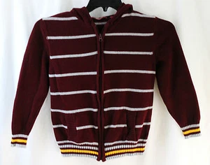 Arizona, Large (10/12), Maroon/ Gray Stripe Zippered Hoodie Sweater - Picture 1 of 3