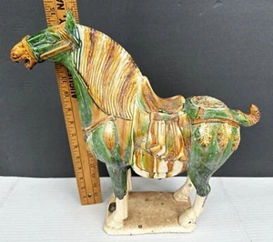Antique Chinese Tang Horse Porcelain Statue 15" Sancai Glaze Sculpture Figure - Picture 1 of 9