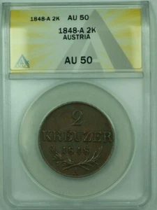 1848-A Austria 2 Kreuzer ANACS AU-50 - Picture 1 of 2